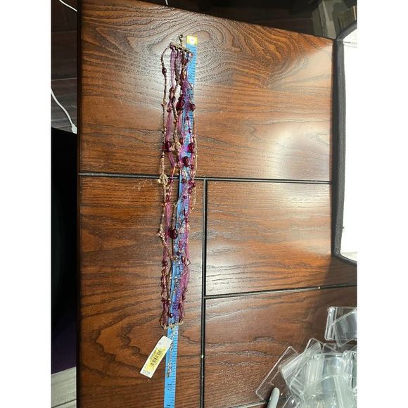 NWT! Monet Adjustable Purple and Pink Beaded Ribbon Boho 16 1/2 inch Necklace! - Picture 2 of 6